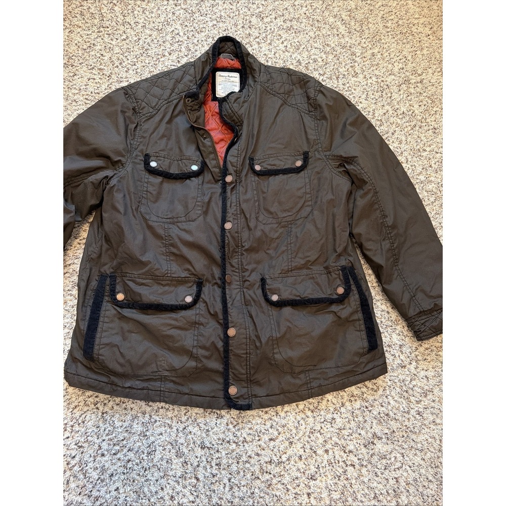 Tommy Bahama 100% CottonCargo Jacket Sz 1XL Brown Lined Zip Up Insulated